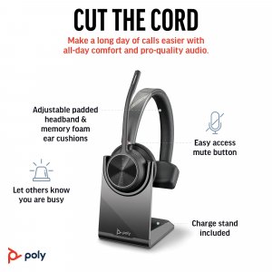 POLY Voyager 4310 UC Monaural Headset +BT700 USB-A Adapter +Charging Stand