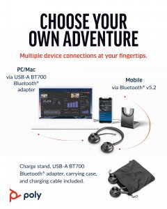 HP Poly Voyager 4320 UC Stereo USB-A Headset +BT700 USB-A Adapter +Charging Stand