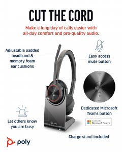 HP Poly Voyager 4320 UC Stereo USB-A Headset +BT700 USB-A Adapter +Charging Stand