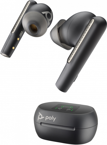 POLY Voyager Free 60+ UC Carbon Black Earbuds +BT700 USB-A Adapter +Touchscreen Charge Case