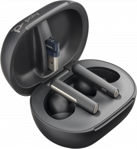 POLY Voyager Free 60+ UC Carbon Black Earbuds +BT700 USB-A Adapter +Touchscreen Charge Case