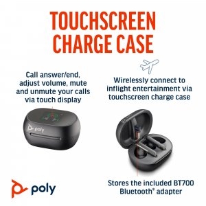 POLY Voyager Free 60+ UC Carbon Black Earbuds +BT700 USB-A Adapter +Touchscreen Charge Case