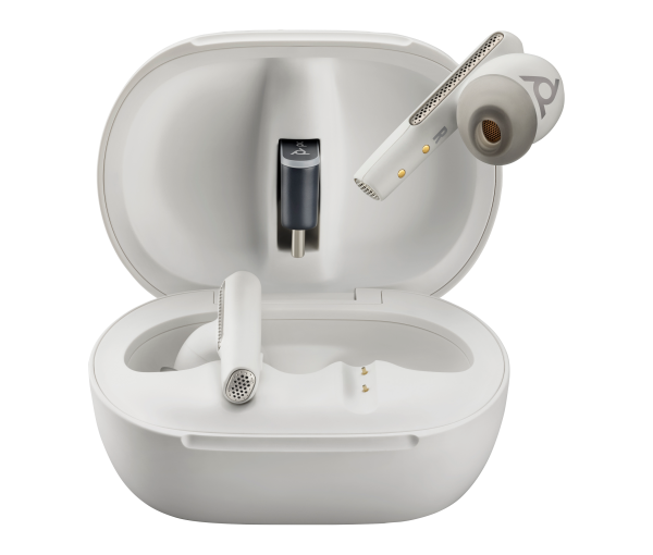 HP Poly Voyager Free 60+ UC White Sand Earbuds +BT700 USB-C Adapter +Touchscreen Charge Case