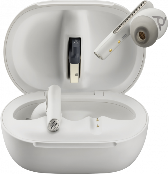POLY Voyager Free 60+ UC M White Sand Earbuds +BT700 USB-A Adapter +Touchscreen Charge Case