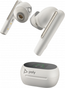 POLY Voyager Free 60+ UC M White Sand Earbuds +BT700 USB-A Adapter +Touchscreen Charge Case