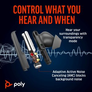 POLY Voyager Free 60 UC Carbon Black Earbuds +BT700 USB-C Adapter +Basic Charge Case