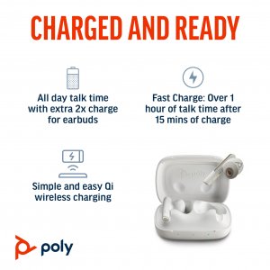 POLY Voyager Free 60 UC White Sand Earbuds +BT700 USB-A Adapter +Basic Charge Case