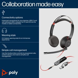 Poly Blackwire C5220 USB-C Headset +Inline Cable (Bulk)