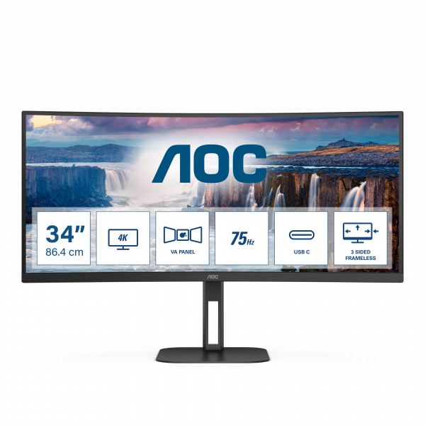 AOC V5 CU34V5C LED display 86.4 cm (34") 3440 x 1440 pixels Wide Quad HD Black