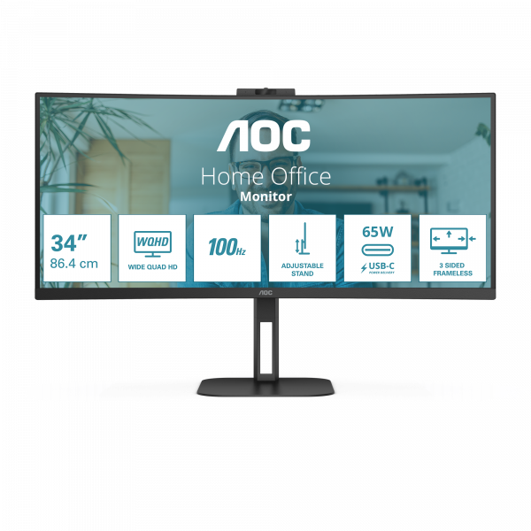 AOC V5 CU34V5C/BK computer monitor 86.4 cm (34") 3440 x 1440 pixels Wide Quad HD LED Black