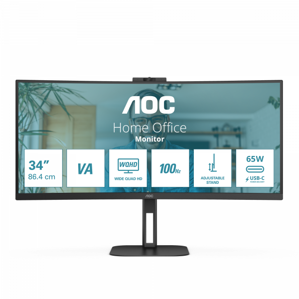 AOC V5 CU34V5CW LED display 86.4 cm (34") 3440 x 1440 pixels Wide Quad HD Black