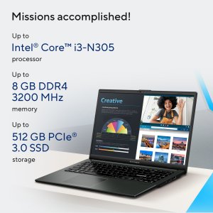 ASUS Vivobook Go 15 E1504GA-NJ084W Intel Core i3 N-series i3-N305 Laptop 39.6 cm (15.6") Full HD 8 GB DDR4-SDRAM 256 GB Flash Wi-Fi 6E (802.11ax) Windows 11 Home in S mode Silver