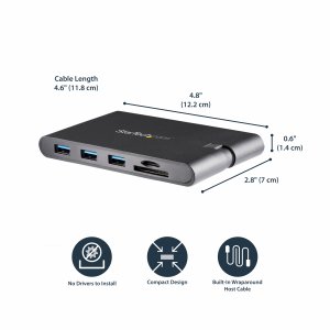 StarTech.com USB C Multiport Adapter - USB Type-C Mini Dock with HDMI 4K or VGA 1080p Video - 100W Power Delivery Passthrough, 3-port USB 3.0 Hub, GbE, SD & MicroSD - Laptop Travel Dock