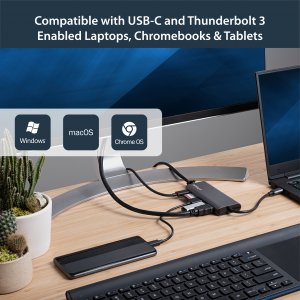 StarTech.com USB C Multiport Adapter - USB-C Travel Dock to 4K HDMI, 3x USB 3.0 Hub, SD/SDHC, GbE, 60W PD 3.0 Pass-Through - USB Type-C/Thunderbolt 3 - Replaces DKT30CSDHPD