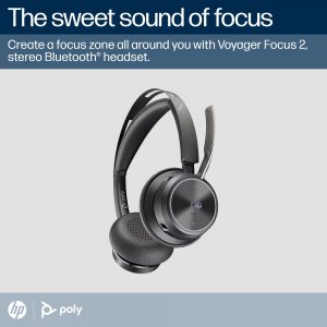 POLY Voyager Focus 2 UC Headset +USB-A to USB-C Cable +Charging Stand
