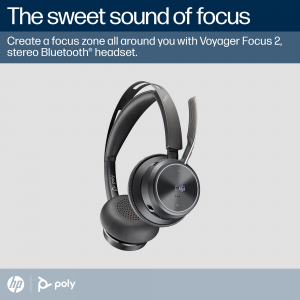 Poly Voyager Focus 2 UC Headset +USB-A to USB-C Cable +Charging Stand