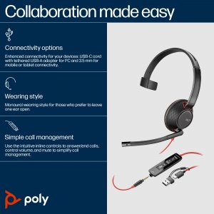 HP Poly Poly Blackwire C5210 USB-C Headset +Inline Cable (Bulk)