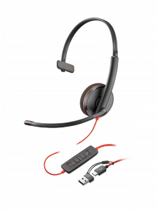 Poly Blackwire 3210 Monaural USB-C Headset +USB-C/A Adapter (Bulk)