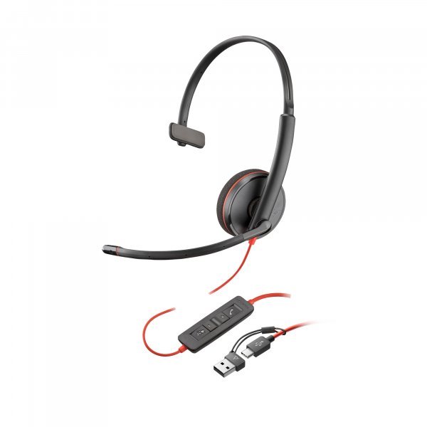 Poly Blackwire 3210 Monaural USB-C Headset +USB-C/A Adapter (Bulk)