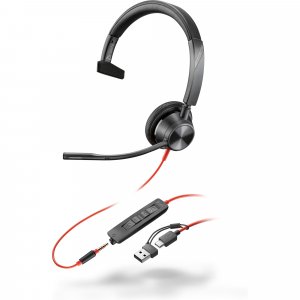 Poly Blackwire 3315 Monaural USB-C Headset +3.5mm Plug +USB-C/A Adapter