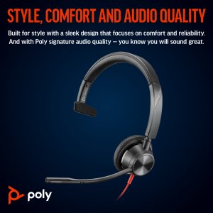 HP Poly Poly Blackwire 3315 Monaural USB-C Headset +3.5mm Plug +USB-C/A Adapter