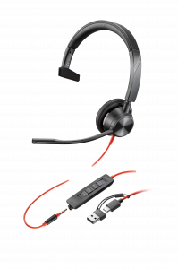 Poly Blackwire 3315 Monaural Microsoft Teams Certified USB-C Headset +3.5mm Plug +USB-C/A Adapter