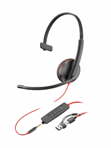 Poly Blackwire 3215 Monaural USB-C Headset +3.5mm Plug +USB-C/A Adapter (Bulk)