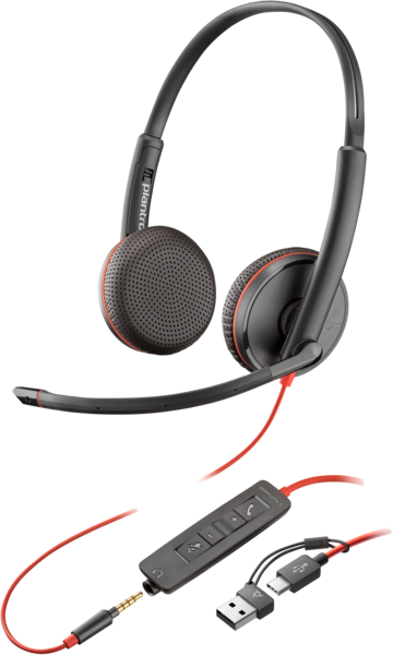 Poly Blackwire 3225 USB-C + USB-A Wired Headset with Adapter (HP|Poly)
