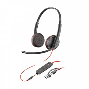 Poly Blackwire 3225 Stereo USB-C Headset +3.5mm Plug +USB-C/A Adapter