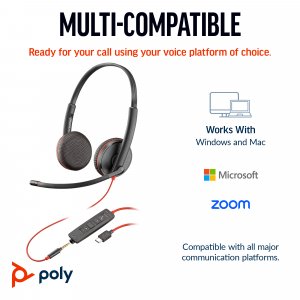 Poly Blackwire 3225 Stereo USB-C Headset +3.5mm Plug +USB-C/A Adapter