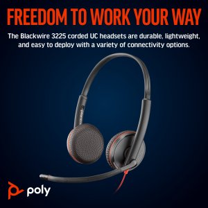 Poly Blackwire 3225 Stereo USB-C Headset +3.5mm Plug +USB-C/A Adapter