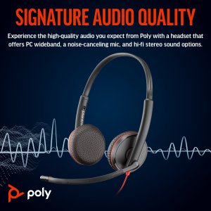 Poly Blackwire 3225 Stereo USB-C Headset +3.5mm Plug +USB-C/A Adapter