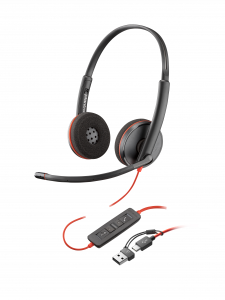 HP Poly Blackwire 3225 Stereo USB-C Headset +3.5mm Plug +USB-C/A Adapter