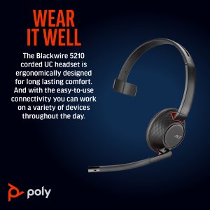 HP Poly Poly Blackwire 5210 Monaural USB-C Headset +3.5mm Plug +USB-C/A Adapter (Bulk)