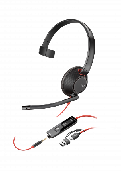 HP Poly Blackwire 5210 Monaural USB-C Headset +3.5mm Plug +USB-C/A Adapter (Bulk)