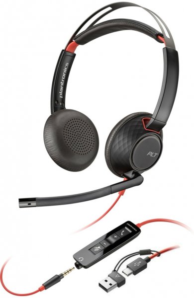 Poly Blackwire 5220 USB-C + USB-A + 3.5mm Wired Headset with Adapter (HP|Poly)