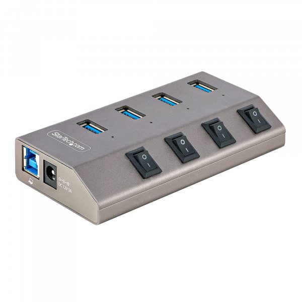 StarTech.com 4-Port Self-Powered USB-C Hub with Individual On/Off Switches, USB 3.0 5Gbps Expansion Hub w/Power Supply, Desktop/Laptop USB-C to USB-A Hub, USB Type C Hub w/BC 1.2