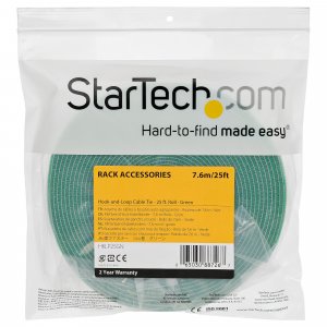 StarTech.com 25ft Hook and Loop Roll - Cut-to-Size Reusable Cable Ties - Bulk Industrial Wire Fastener Tape /Adjustable Fabric Wraps Green / Resuable Self Gripping Cable Management Straps