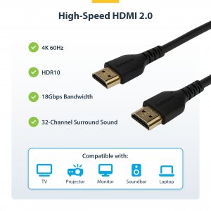 StarTech.com 6ft (2m) Slim HDMI 2.0 Cable, Flexible Premium Certified HDMI Cord with Ethernet, UHD 4K 60Hz HDR10, Durable Aramid Fiber Design with TPE Jacket