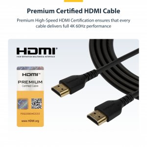 StarTech.com 6ft (2m) Slim HDMI 2.0 Cable, Flexible Premium Certified HDMI Cord with Ethernet, UHD 4K 60Hz HDR10, Durable Aramid Fiber Design with TPE Jacket