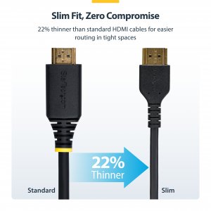 StarTech.com 6ft (2m) Slim HDMI 2.0 Cable, Flexible Premium Certified HDMI Cord with Ethernet, UHD 4K 60Hz HDR10, Durable Aramid Fiber Design with TPE Jacket