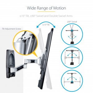 StarTech.com Articulating TV Wall Mount, VESA Wall Mount, Supports 26 to 65 inch/99lb/Flat/Curved TVs, Retractable Low Profile Wall Mount TV Bracket, Adjustable Corner TV Wall Mount