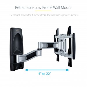 StarTech.com Articulating TV Wall Mount, VESA Wall Mount, Supports 26 to 65 inch/99lb/Flat/Curved TVs, Retractable Low Profile Wall Mount TV Bracket, Adjustable Corner TV Wall Mount