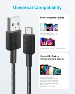 Anker USB-A to USB-C Braided Charging Cable 0.9 m, Black
