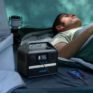 Anker 521 Portable Power Station (PowerHouse 256Wh), 6-Port PowerHouse 200W/256Wh with Solar Generator, 2 AC Outlets, 60W USB-C Power Delivery Output, LED Light for Outdoor RV, Emergencies and More