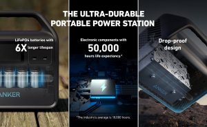 Anker 521 Portable Power Station (PowerHouse 256Wh), 6-Port PowerHouse 200W/256Wh with Solar Generator, 2 AC Outlets, 60W USB-C Power Delivery Output, LED Light for Outdoor RV, Emergencies and More