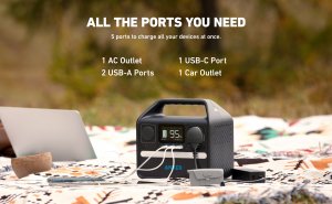 Anker 521 Portable Power Station (PowerHouse 256Wh), 6-Port PowerHouse 200W/256Wh with Solar Generator, 2 AC Outlets, 60W USB-C Power Delivery Output, LED Light for Outdoor RV, Emergencies and More