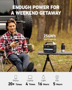 Anker 521 Portable Power Station (PowerHouse 256Wh), 6-Port PowerHouse 200W/256Wh with Solar Generator, 2 AC Outlets, 60W USB-C Power Delivery Output, LED Light for Outdoor RV, Emergencies and More
