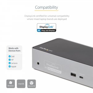 StarTech.com USB C Dock - 4K 60Hz Quad Monitor DisplayPort & HDMI - Universal USB-C Docking Station with 100W Power Delivery - USB Hub with 1x USB Type-C & 3x USB-A, Ethernet, Audio