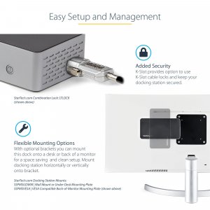 StarTech.com USB C Dock - 4K 60Hz Quad Monitor DisplayPort & HDMI - Universal USB-C Docking Station with 100W Power Delivery - USB Hub with 1x USB Type-C & 3x USB-A, Ethernet, Audio